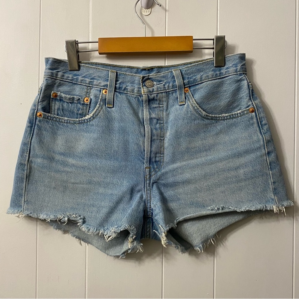 Levi’s 501 Cutoff Button Fly Jean Denim Shorts Blue Retro High Waisted Rise